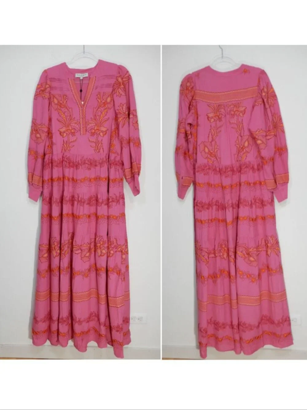 HALE BOB Rosa Janina Embroidered Maxi Long DRESS Size S Pink Floral Boho NEW - Picture 7 of 14